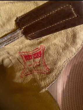 Boots Kids Yellow Leather Boot with Brown Trim and Red Crest
